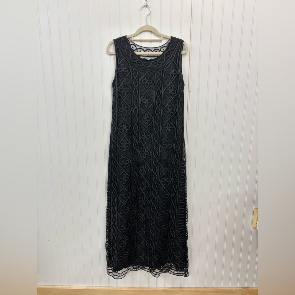 Carole Little Black Lace silk Maxi sleeveless Dress